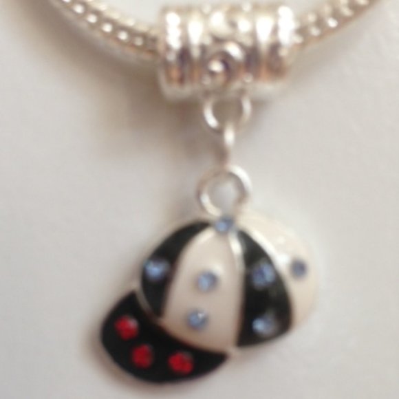 'BASEBALL HAT" Silver Plated Dangling Charm For European Style Charm Bracelets - Picture 4 of 5
